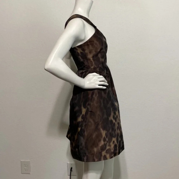 Banana Republic Halter Dress Empire Waist Sleeveless Leopard Pattern Brown 6P - Picture 6 of 7